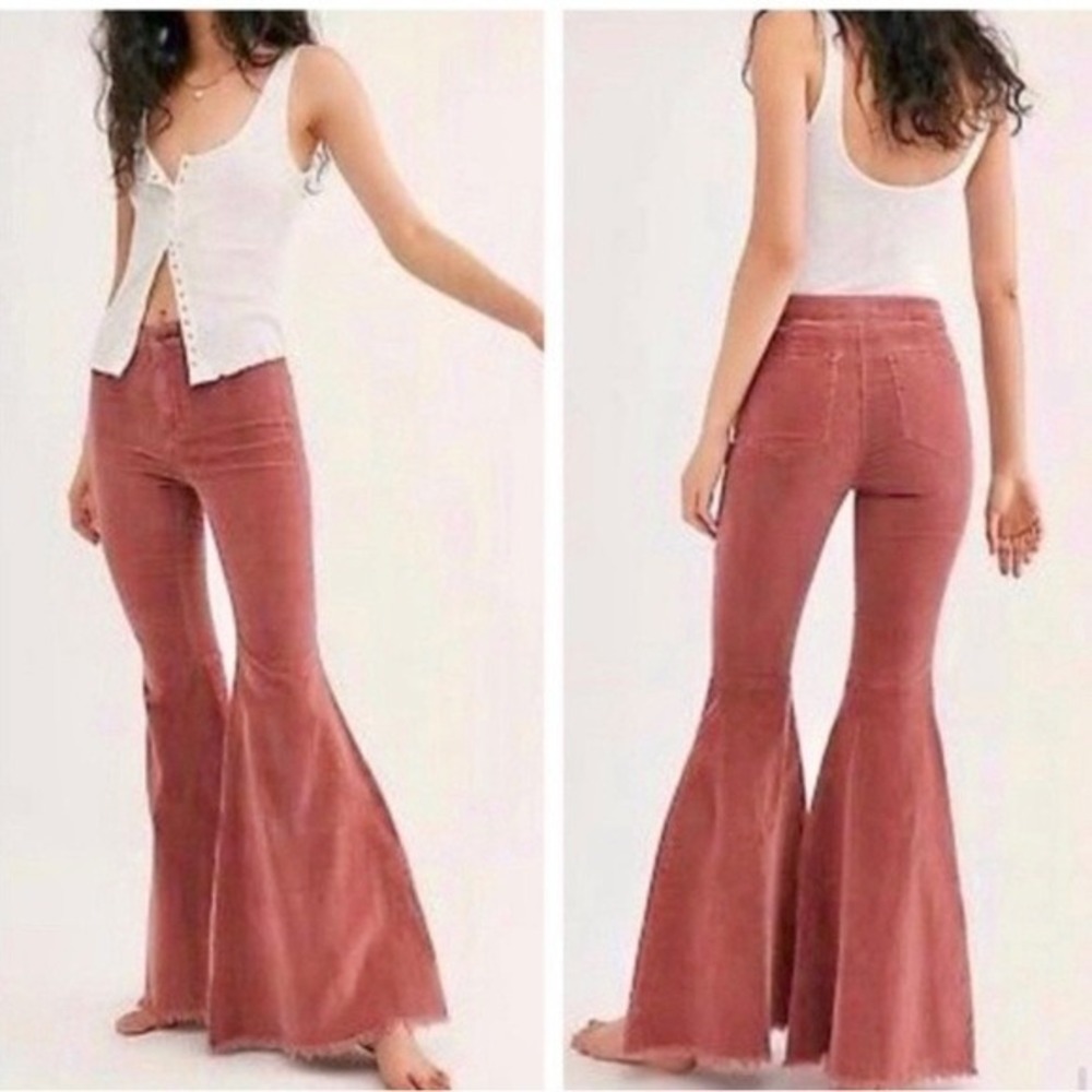 We The Free Just Float On Flare Pants Women 27 Rose Corduroy Bell Bottoms High
